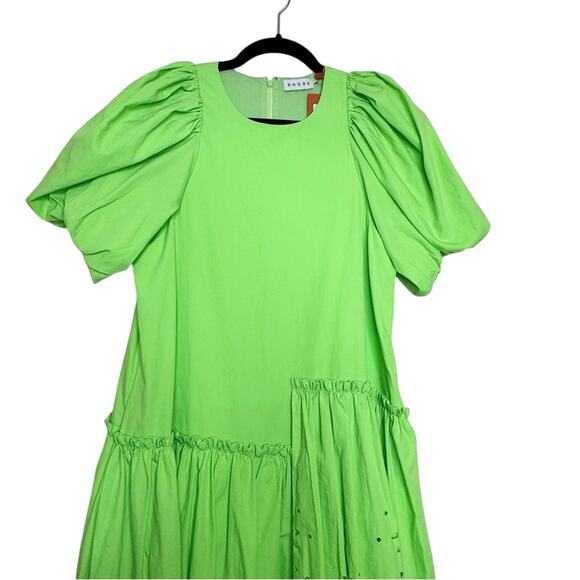 RHODE Lina Midi Dressing Neon Green Ciel Eyelet Size S NWT - Picture 5 of 16